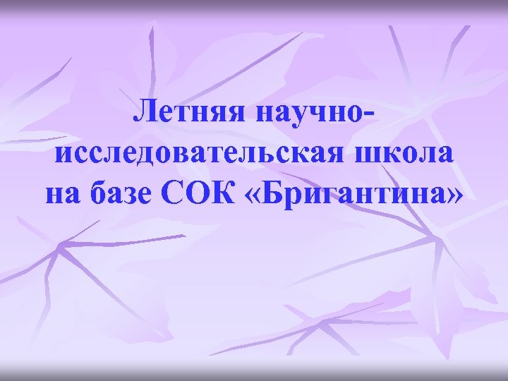 Летняя научноисследовательская школа на базе СОК «Бригантина» 