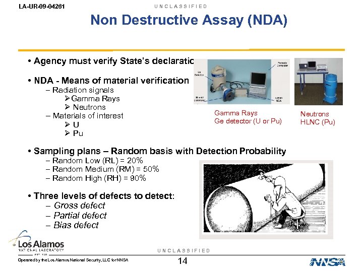 LA-UR-09 -04261 UNCLASSIFIED Non Destructive Assay (NDA) • Agency must verify State’s declaration •