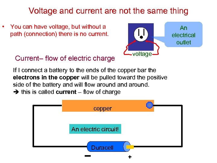 Voltage and current are not the same thing • You can have voltage, but