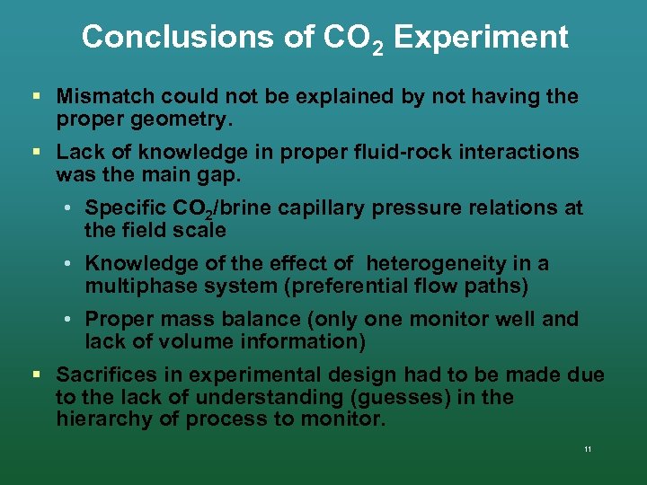 Conclusions of CO 2 Experiment § Mismatch could not be explained by not having
