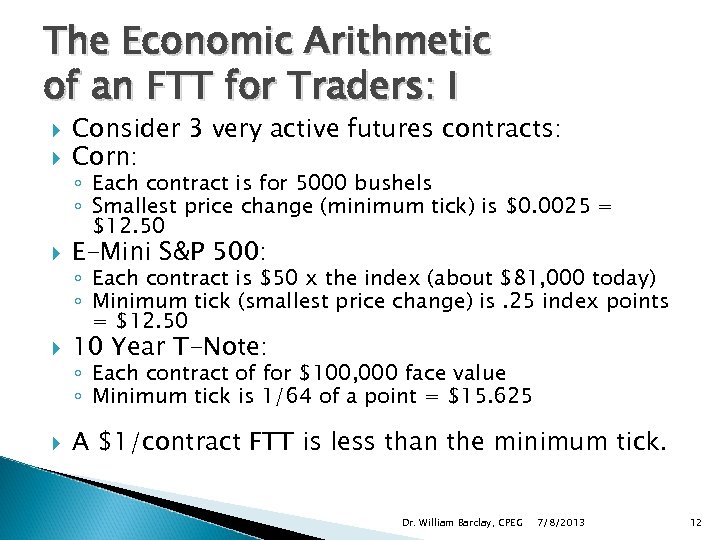 The Economic Arithmetic of an FTT for Traders: I Consider 3 very active futures