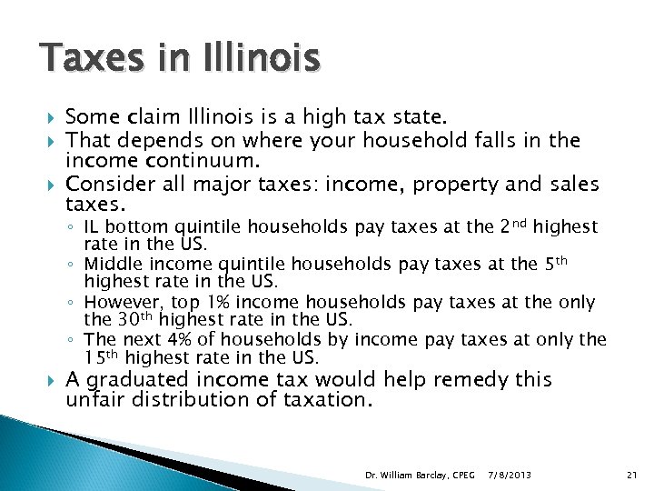 Taxes in Illinois Some claim Illinois is a high tax state. That depends on