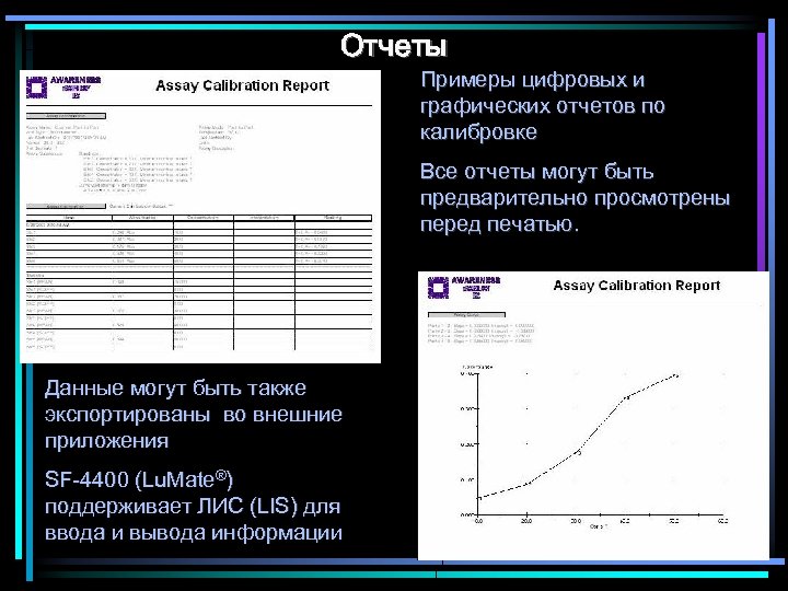 Отчеты Примеры цифровых и графических отчетов по калибровке Все отчеты могут быть предварительно просмотрены