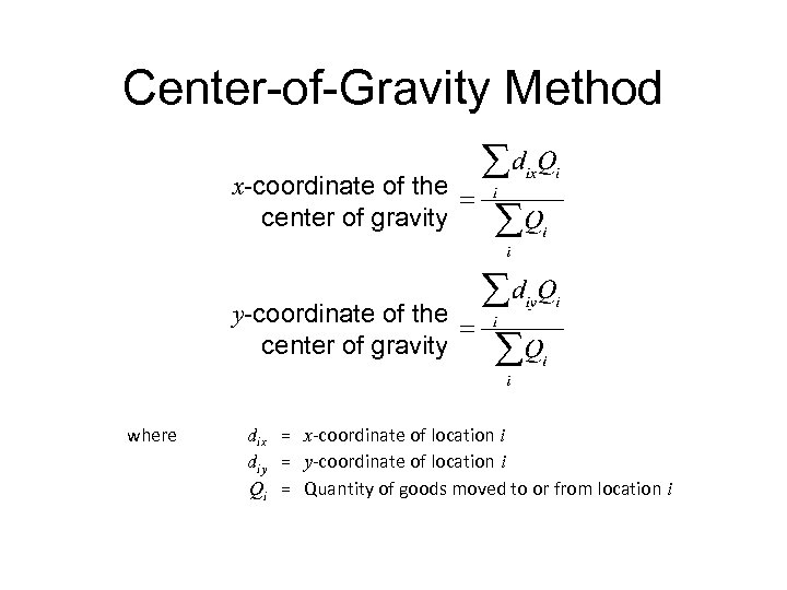 Center-of-Gravity Method x-coordinate of the center of gravity y-coordinate of the center of gravity