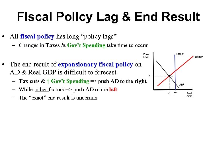 Fiscal Policy Lag & End Result • All fiscal policy has long “policy lags”