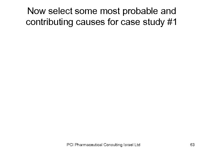 Now select some most probable and contributing causes for case study #1 PCI Pharmaceutical