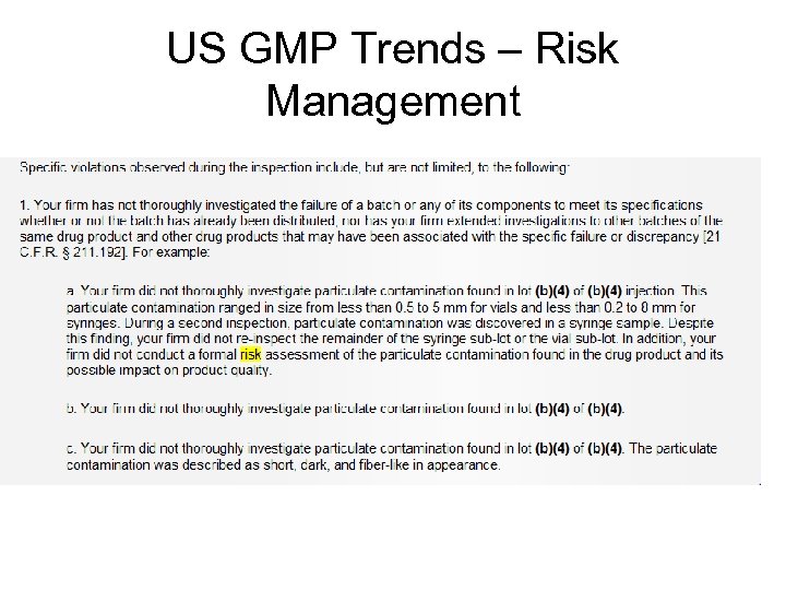 US GMP Trends – Risk Management 