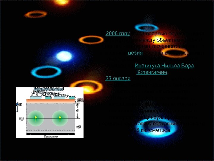 В 2006 году была впервые осуществлена телепортация между объектами разной природы - квантами лазерного