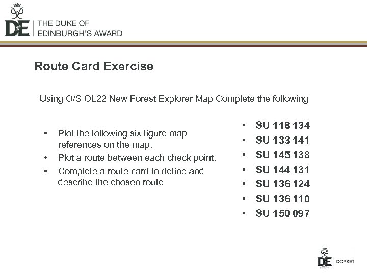 Route Card Exercise Using O/S OL 22 New Forest Explorer Map Complete the following