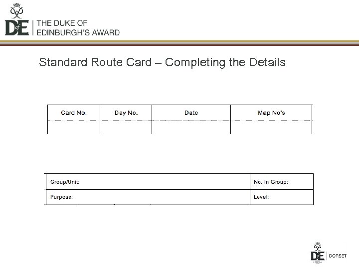 Standard Route Card – Completing the Details 