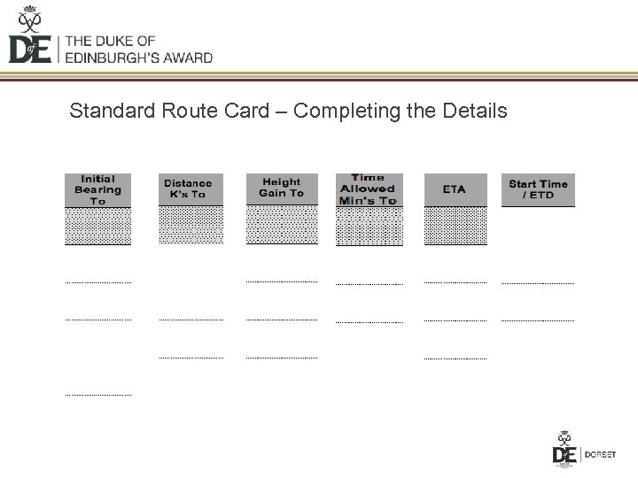 Standard Route Card – Completing the Details 