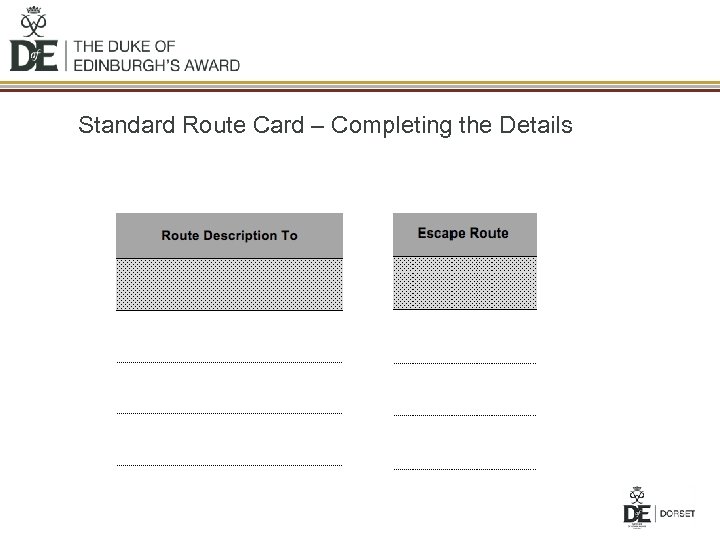 Standard Route Card – Completing the Details 