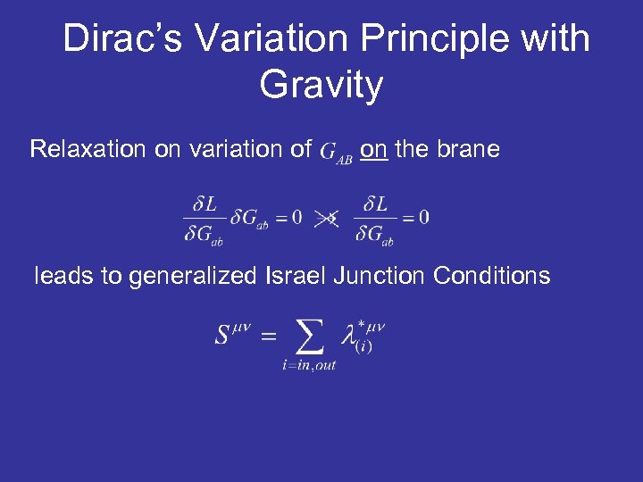 Dirac’s Variation Principle with Gravity Relaxation on variation of on the brane leads to