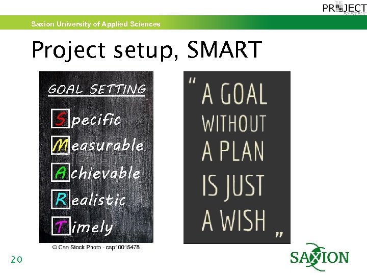 Saxion University of Applied Sciences Project setup, SMART 20 