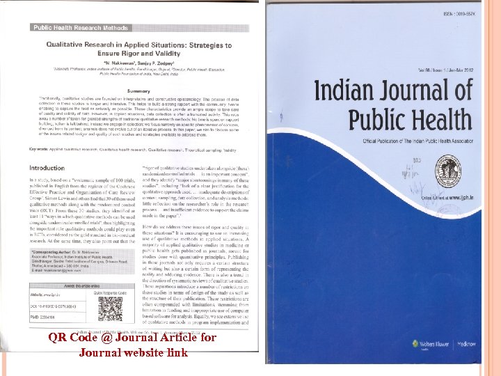 QR Code @ Journal Article for Journal website link 