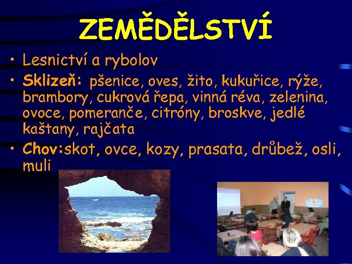 ZEMĚDĚLSTVÍ • Lesnictví a rybolov • Sklizeň: pšenice, oves, žito, kukuřice, rýže, brambory, cukrová