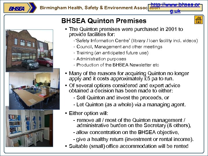 http: //www. bhsea. or g. uk Birmingham Health, Safety & Environment Association BHSEA Quinton