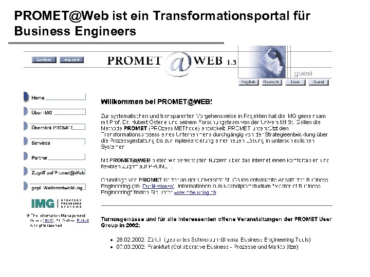 PROMET@Web ist ein Transformationsportal für Business Engineers IWI-HSG ã H. Österle / Seite 21