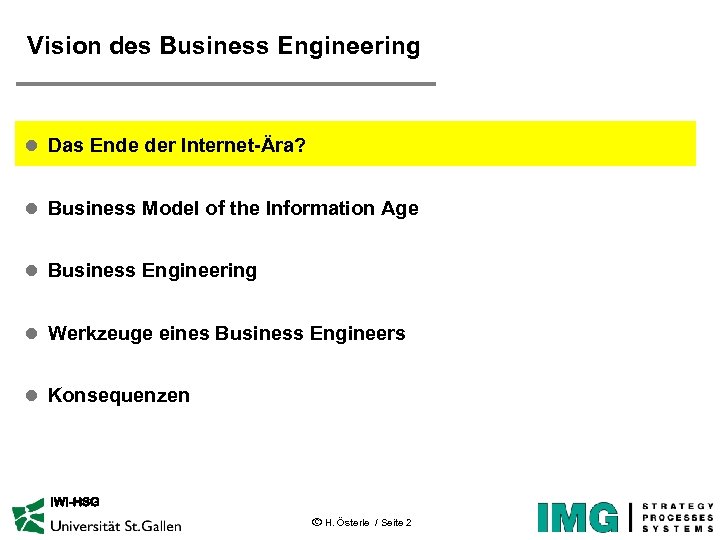 Vision des Business Engineering l Das Ende der Internet-Ära? l Business Model of the