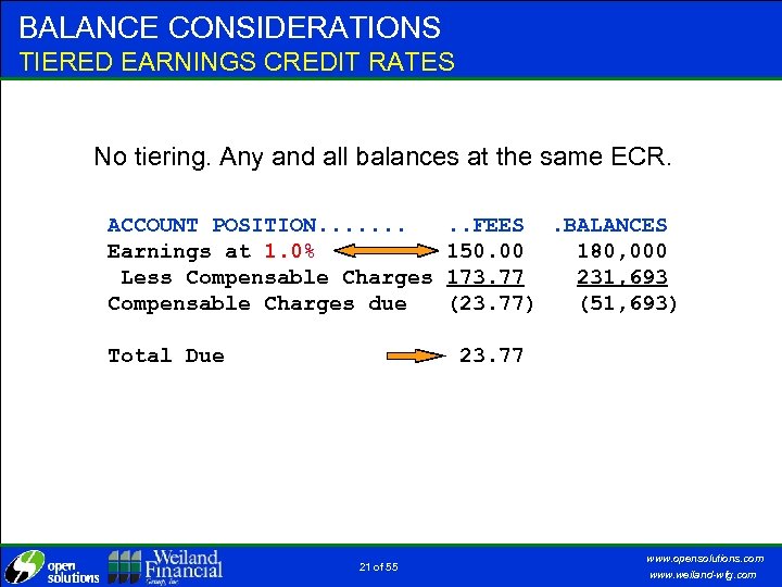BALANCE CONSIDERATIONS TIERED EARNINGS CREDIT RATES No tiering. Any and all balances at the
