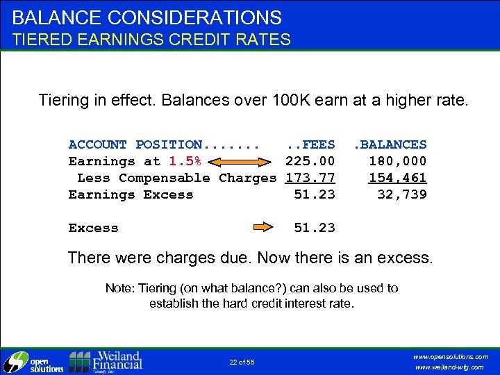 BALANCE CONSIDERATIONS TIERED EARNINGS CREDIT RATES Tiering in effect. Balances over 100 K earn