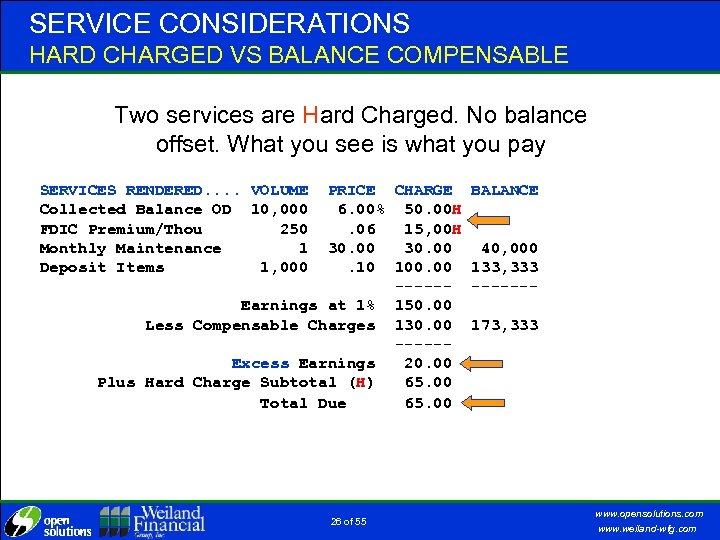 SERVICE CONSIDERATIONS HARD CHARGED VS BALANCE COMPENSABLE Two services are Hard Charged. No balance