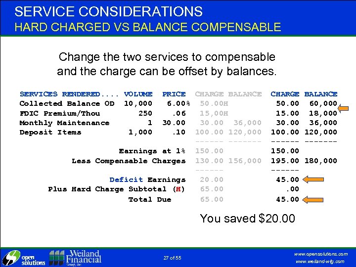 SERVICE CONSIDERATIONS HARD CHARGED VS BALANCE COMPENSABLE Change the two services to compensable and