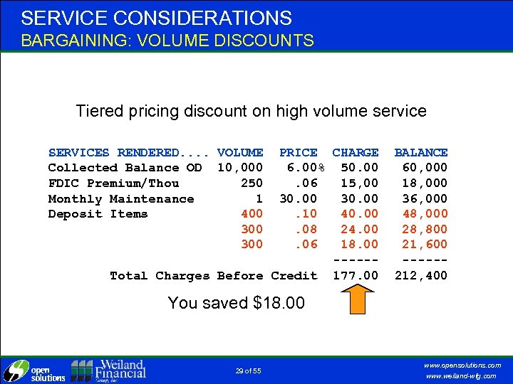 SERVICE CONSIDERATIONS BARGAINING: VOLUME DISCOUNTS Tiered pricing discount on high volume service SERVICES RENDERED.