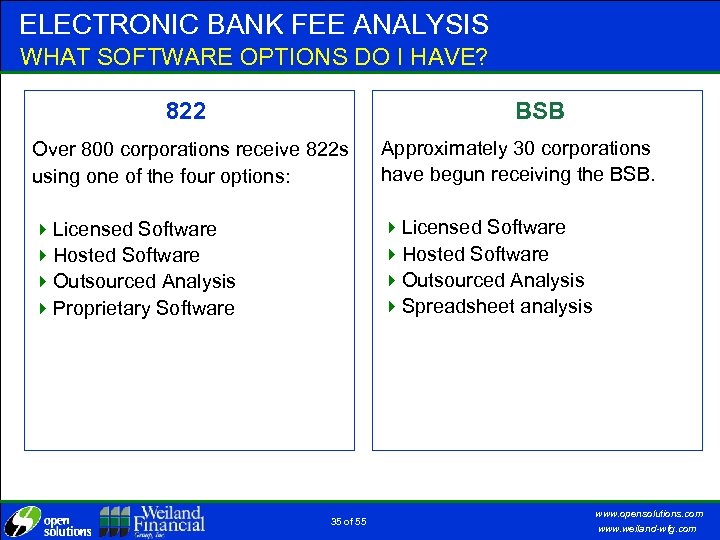 ELECTRONIC BANK FEE ANALYSIS WHAT SOFTWARE OPTIONS DO I HAVE? 822 BSB Over 800