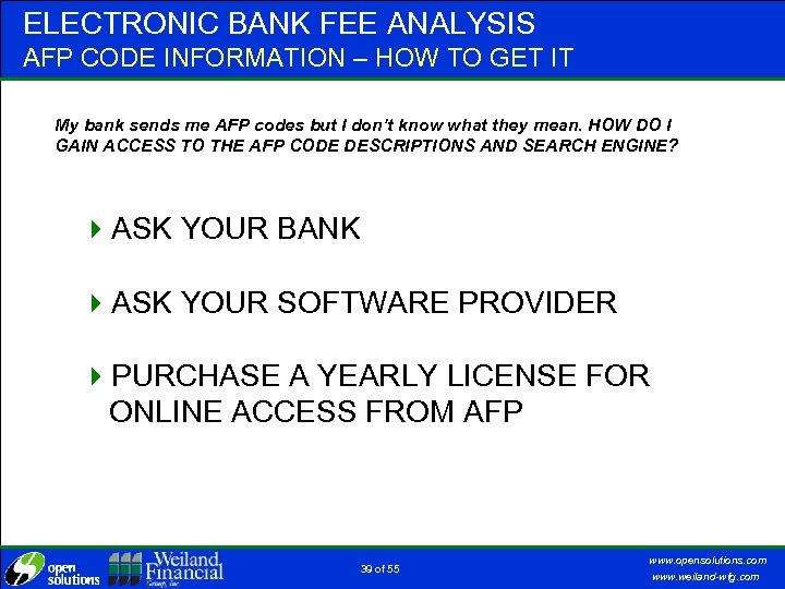 ELECTRONIC BANK FEE ANALYSIS AFP CODE INFORMATION – HOW TO GET IT My bank