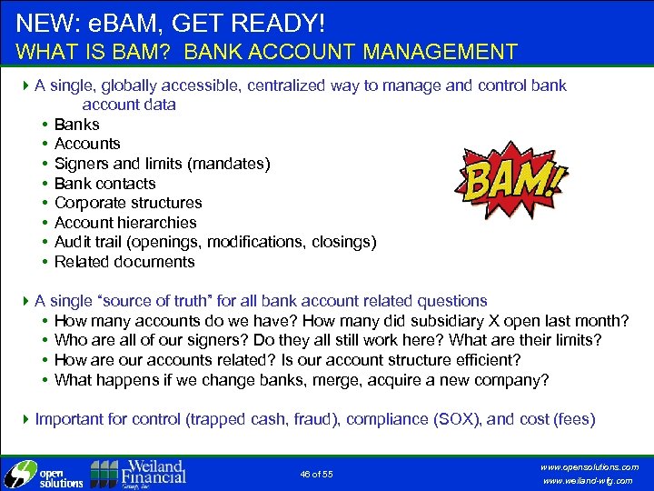 NEW: e. BAM, GET READY! WHAT IS BAM? BANK ACCOUNT MANAGEMENT 4 A single,
