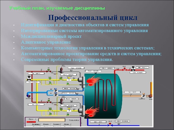 Учебный план, изучаемые дисциплины Профессиональный цикл • • Идентификация и диагностика объектов и систем