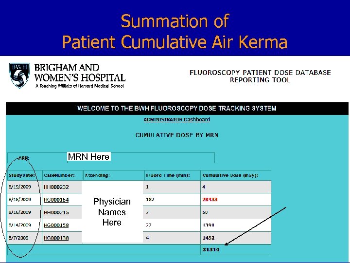 Summation of Patient Cumulative Air Kerma MRN Here Physician Names Here 