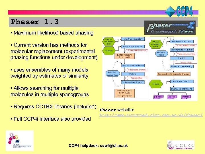 Phaser 1. 3 • Maximum likelihood based phasing • Current version has methods for