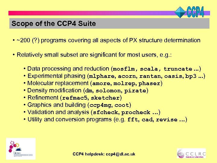 Scope of the CCP 4 Suite • ~200 (? ) programs covering all aspects