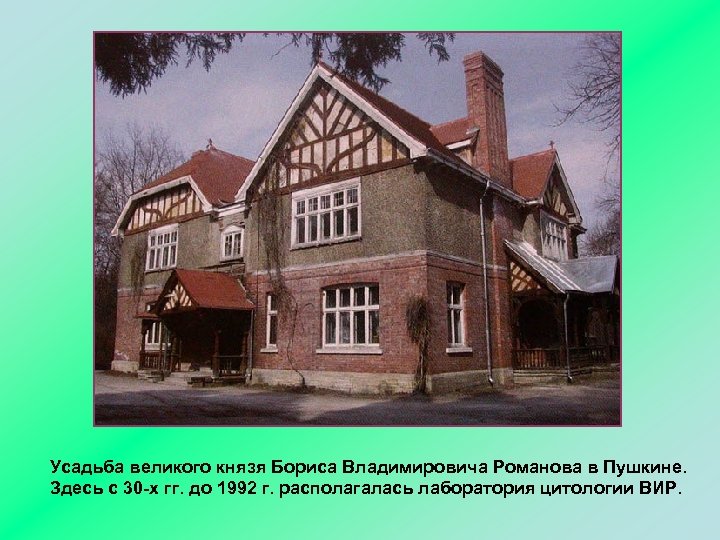 Усадьба великого князя Бориса Владимировича Романова в Пушкине. Здесь с 30 -х гг. до