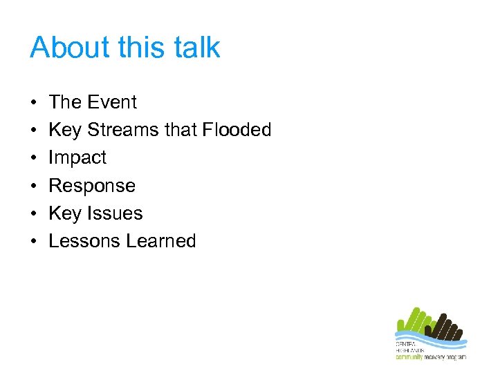 About this talk • • • The Event Key Streams that Flooded Impact Response