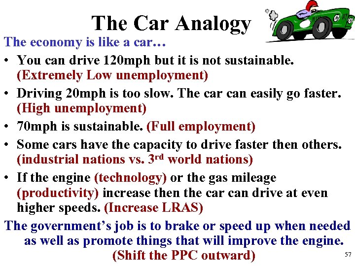 The Car Analogy The economy is like a car… • You can drive 120