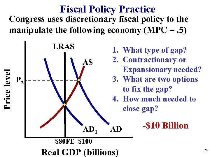 Fiscal Policy Practice Congress uses discretionary fiscal policy to the manipulate the following economy