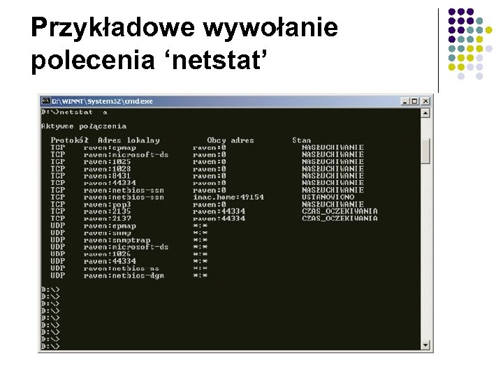 Przykładowe wywołanie polecenia ‘netstat’ 