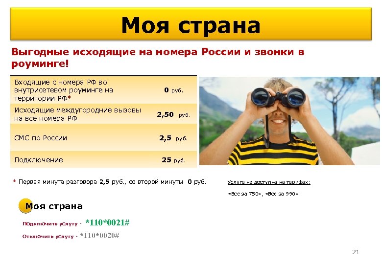 Моя страна Выгодные исходящие на номера России и звонки в роуминге! Входящие с номера
