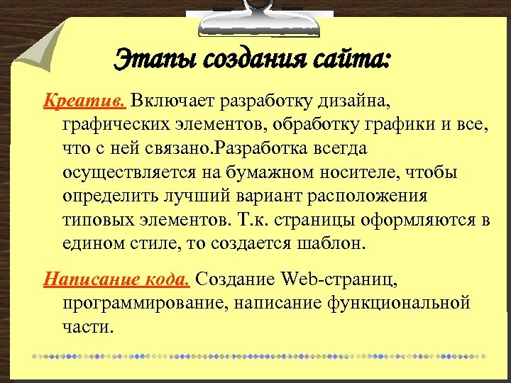 Этапы создания сайта: Креатив. Включает разработку дизайна, графических элементов, обработку графики и все, что