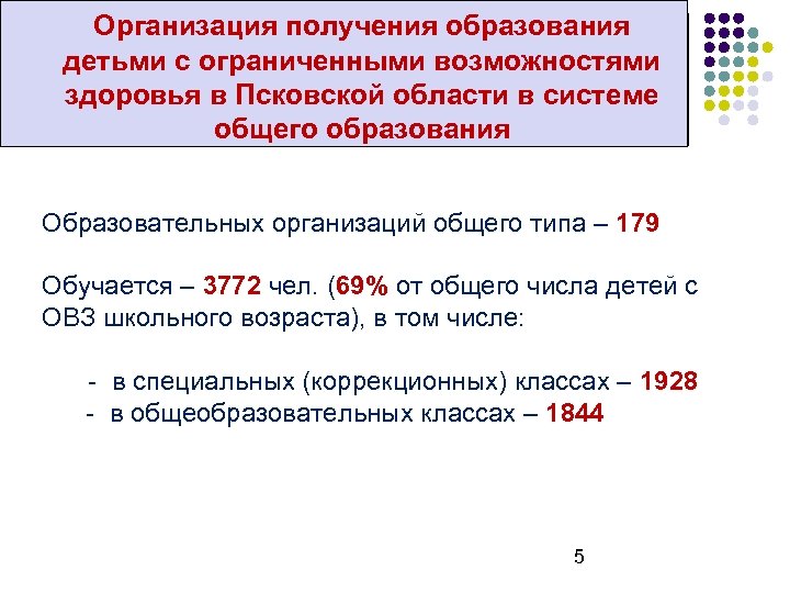 Организация получения образования детьми с ограниченными возможностями здоровья в Псковской области в системе общего