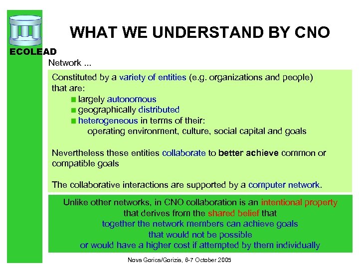 WHAT WE UNDERSTAND BY CNO ECOLEAD Network. . . Constituted by a variety of