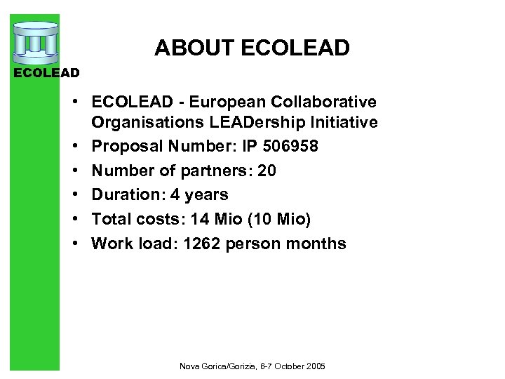 ABOUT ECOLEAD • ECOLEAD - European Collaborative Organisations LEADership Initiative • Proposal Number: IP