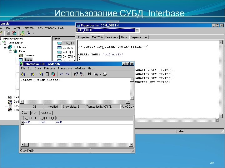 Использование СУБД Interbase 20 