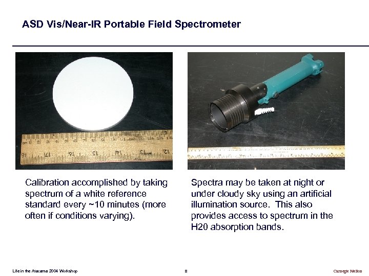 ASD Vis/Near-IR Portable Field Spectrometer Calibration accomplished by taking spectrum of a white reference