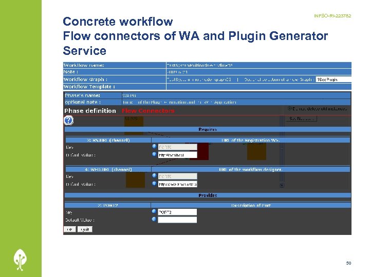 INFSO-RI-223782 Concrete workflow Flow connectors of WA and Plugin Generator Service 30 
