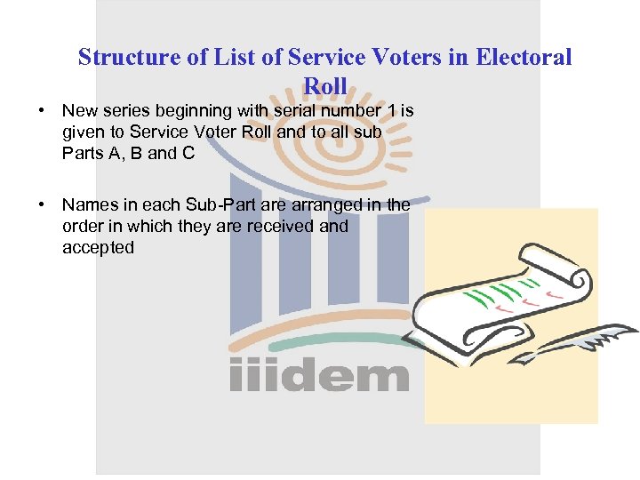 Structure of List of Service Voters in Electoral Roll • New series beginning with
