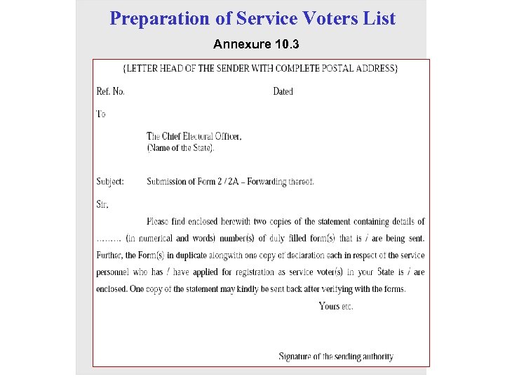 Preparation of Service Voters List Annexure 10. 3 